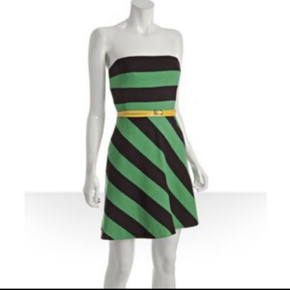 BCBGMaxAzria Green and Black Strapless Dress
